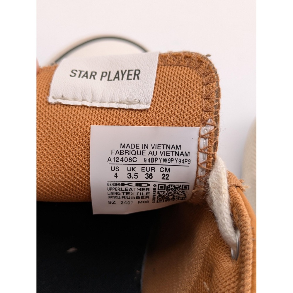Converse Star Player Shoes Kids Size 4 Brown Leather All Star Low Top Sneakers - Picture 8 of 10